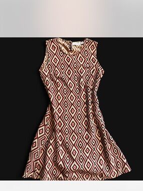 PINK Cattlelac Red and Cream Geometric Sleeveless Mini Dress